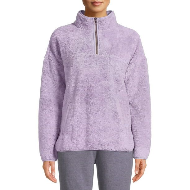 Time and Tru Women's and Women's Plus Size Faux Sherpa Quarter Zip Pullover Top | Walmart (US)