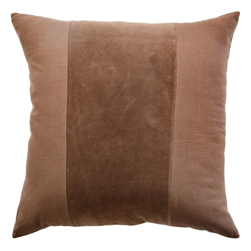 Crosby St. Brown Cotton Slub & Velvet Throw Pillow, 24" | At Home