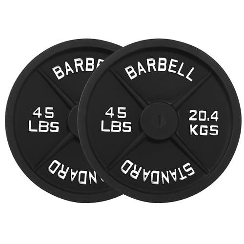 【45LB Pair】1" Cast Iron Weight Plates | (2) x 45LB Black Plates with Silver Numbers | For Standard Barbell Bars & Home Gyms | Amazon (US)