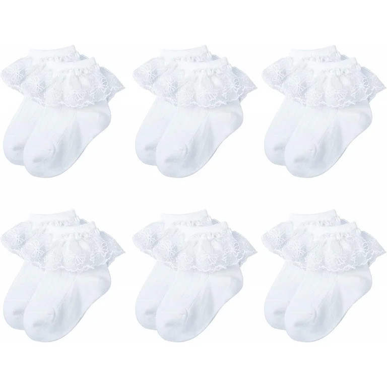 6 Pairs Baby Girls Socks Newborn Ruffle Lace Socks Princess Frilly Knit Cotton Socks | Walmart (US)
