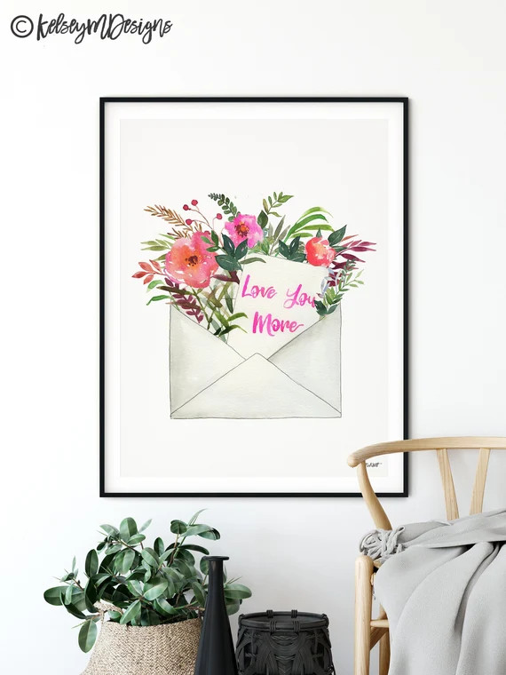Love Letter Valentines Day Art Print Pink Floral Botanical | Etsy | Etsy (US)