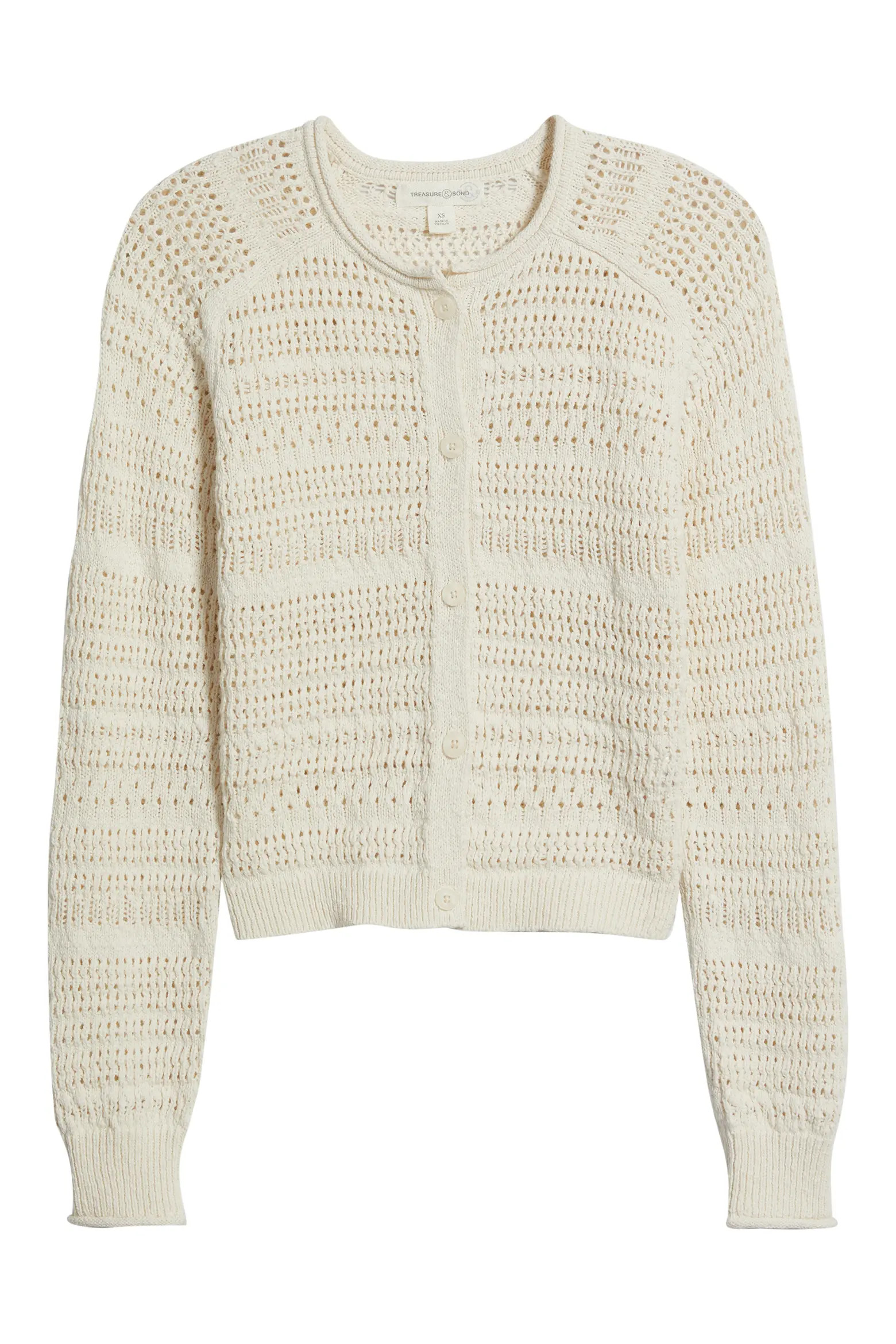 Stripe Pointelle Knit Button Front Cotton Cardigan (Women) | Nordstrom | Nordstrom