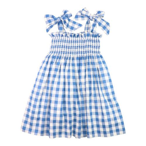 Blue Check Smocked Sun Dress | Cecil and Lou
