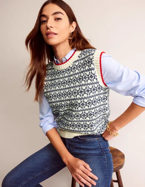 Chunky Fair Isle Tank - Warm Ivory | Boden (UK & IE)