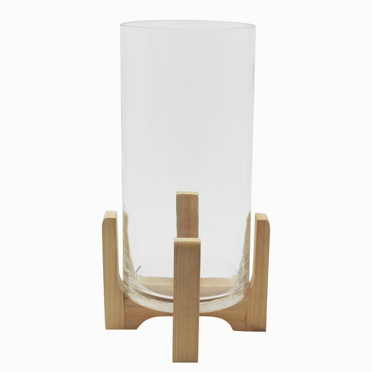 Better Homes & Gardens 11.5" Glass Hurricane Candleholder on Wood Stand | Walmart (US)