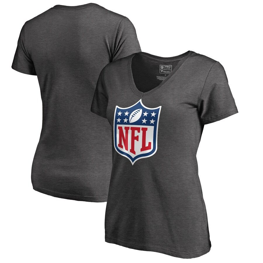 Women's NFL Pro Line by Fanatics Branded Heathered Charcoal NFL Shield Primary Logo V-Neck T-Shir... | NFL Shop