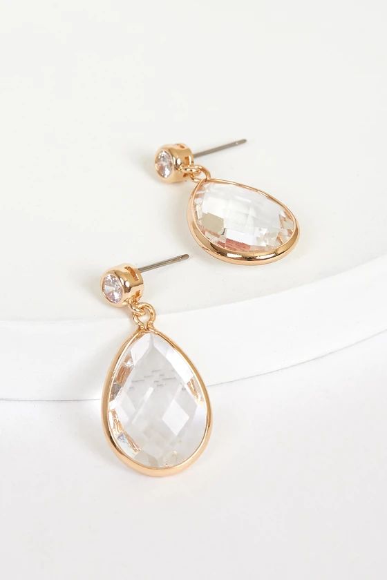Icing on Top Gold and Clear Rhinestone Earrings | Lulus (US)