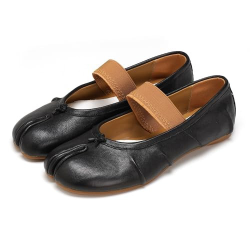 Tabi Shoes Women Foldable Flats Wide Split Toe Ballerina Elastic Band Moccasins Slippers Barefoot Walking (Black, Adult, Women, 9, Numeric, US Footwear Size System, Medium) | Amazon (US)