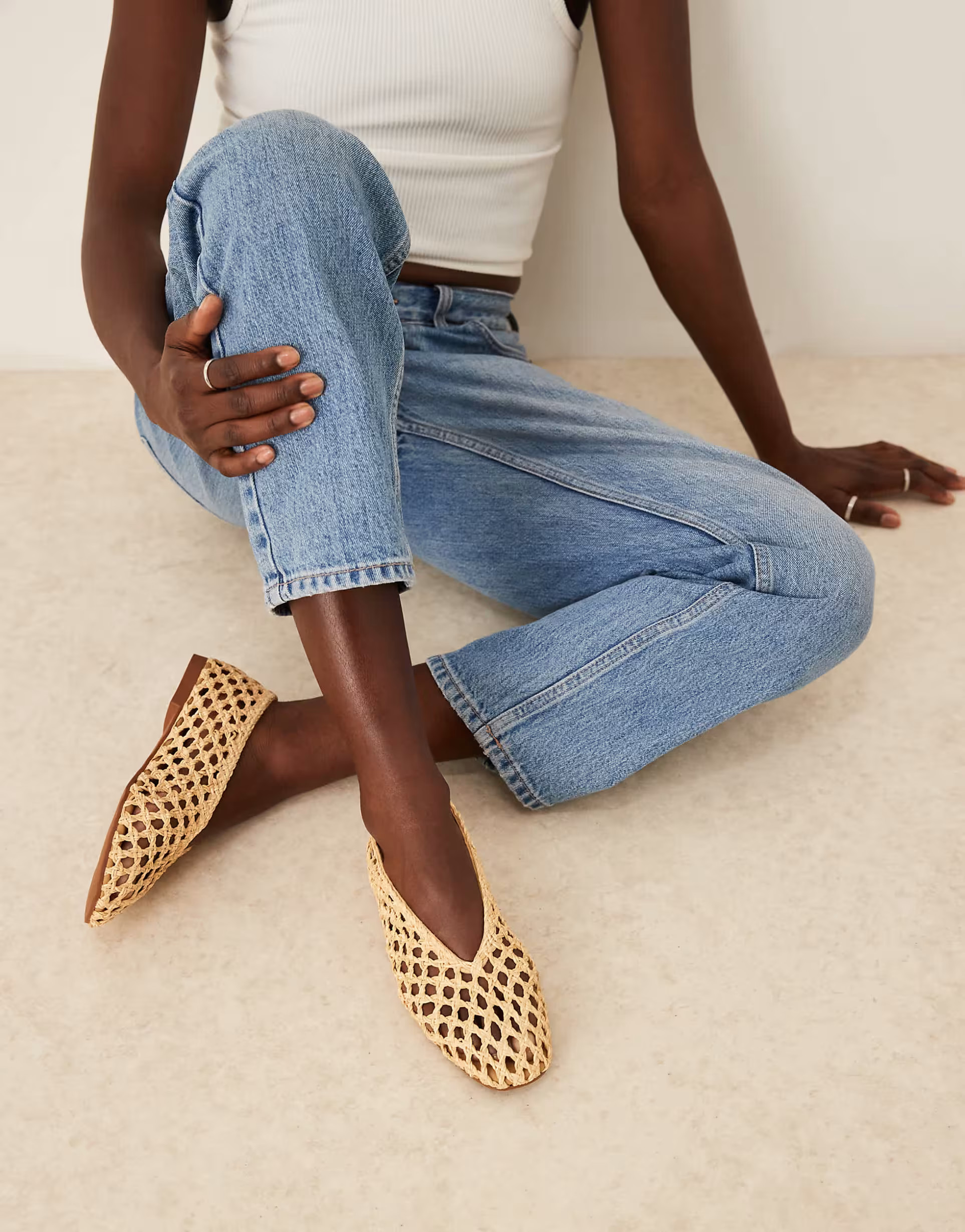 ASOS DESIGN Wide Fit Linus clean  ballets in natural weave | ASOS | ASOS (Global)