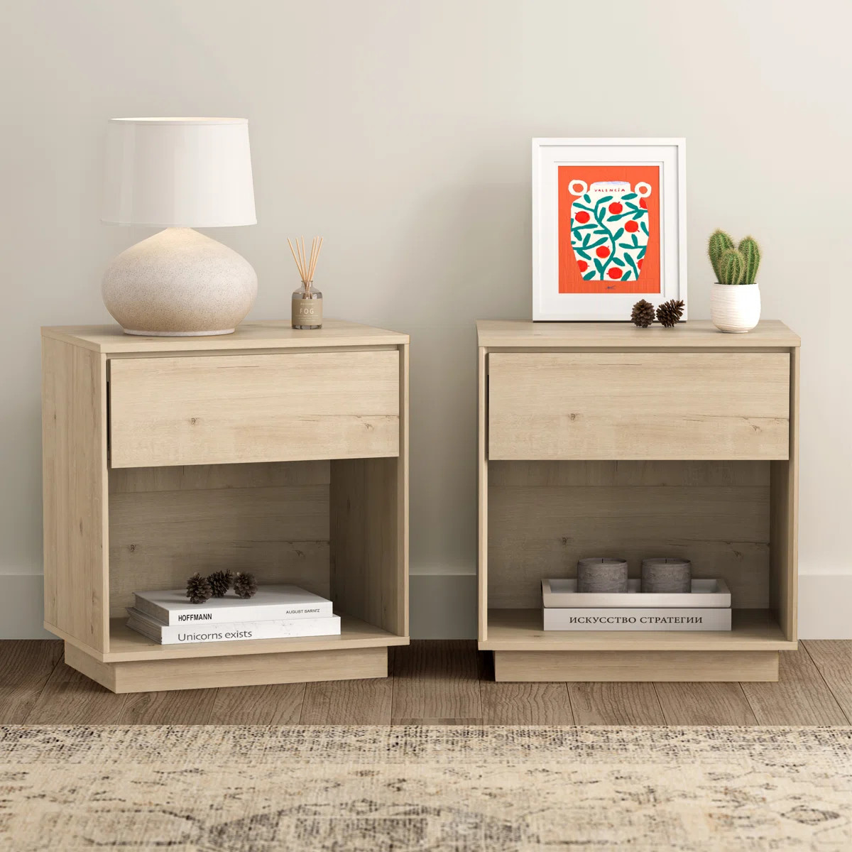Nightstand, Wood End Side Table With Storage And Open Shelf | Wayfair North America