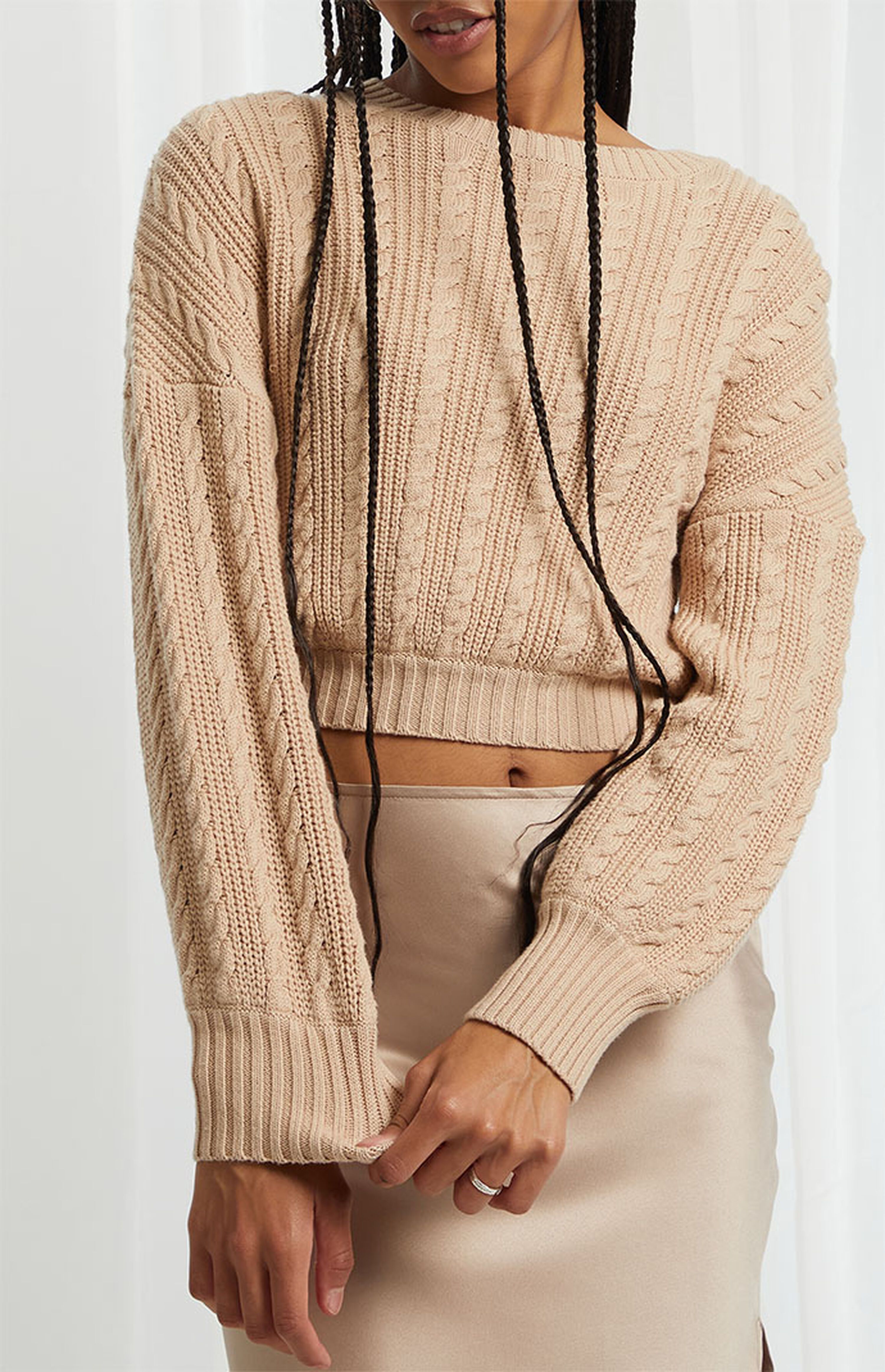 Beverly & Beck Fawn Cable Stitch Sweater | PacSun | PacSun
