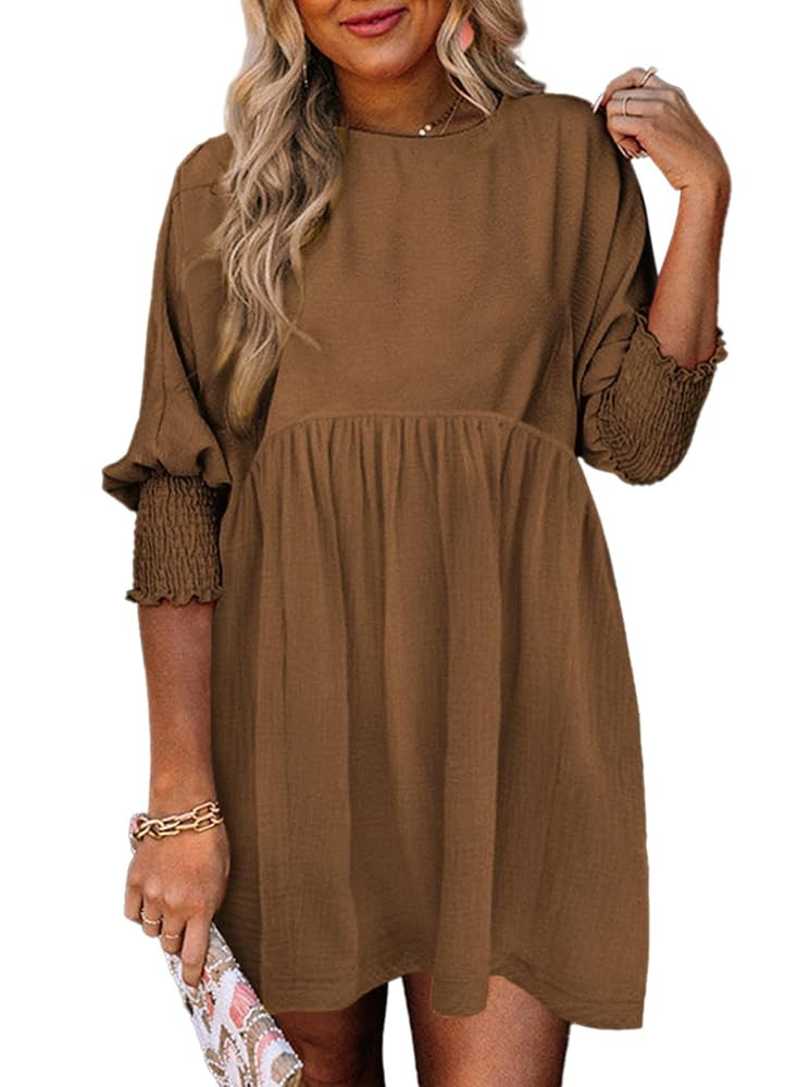 Dokotoo Womens Fall Dresses Casual Tunic Dress Short Sleeve Crew Neck Flowy Babydoll Dress | Amazon (US)