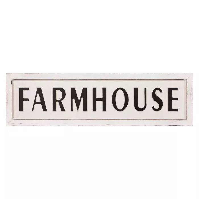 11" x 38" Rustic Farmhouse Tin Enamel Wall Sign Off White/Black - Patton Wall Decor | Target