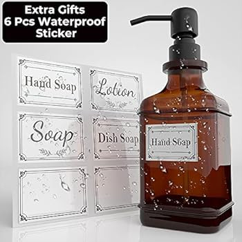 GLADPURE Soap Dispenser 2 Pack, Hand Soap Dispensers with 18 Oz Antique Design Thick Amber Glass ... | Amazon (US)