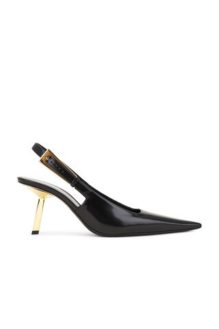 Saint Laurent Stone Slingback Pump in Nero - Black. Size 36.5 (also in 37, 40). | FWRD 