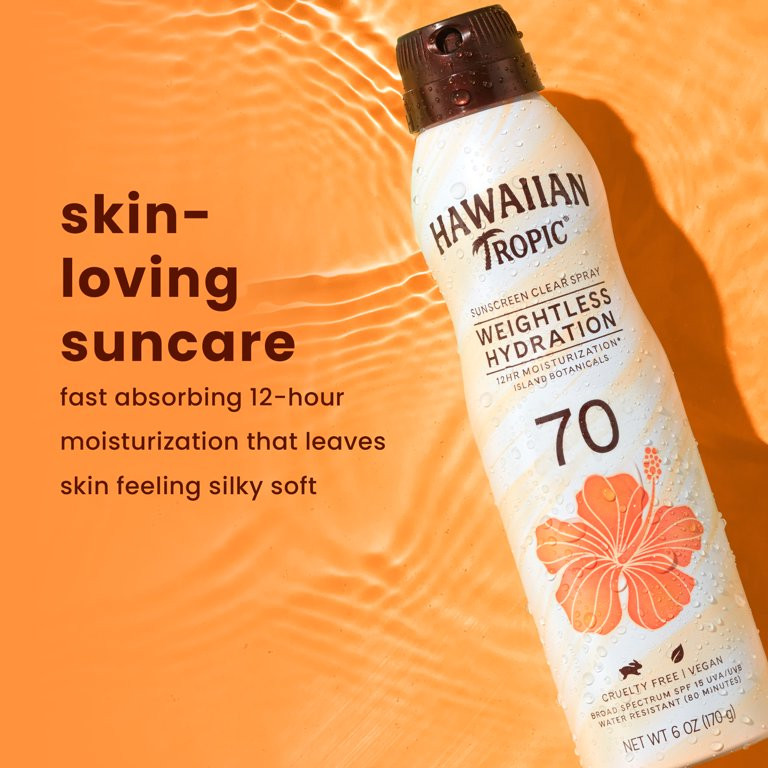 Hawaiian Tropic Weightless Hydration Sunscreen Spray 6 Oz, SPF 70, 12 Hour Moisturization With UV... | Walmart (US)