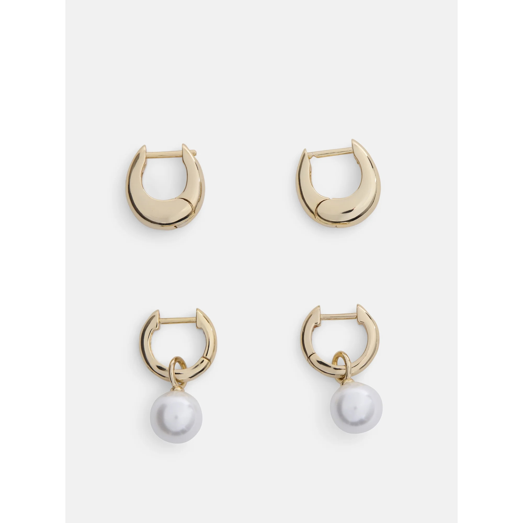 Free Assembly Women's 14K Gold Plated Simulated Pearl and Hoop Earring Set, 2-Pairs | Walmart (US)