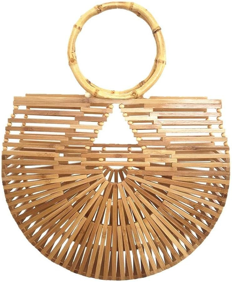 Women's Top Handle Bamboo Handbag Summer Beach Large Tote Bag | Amazon (US)