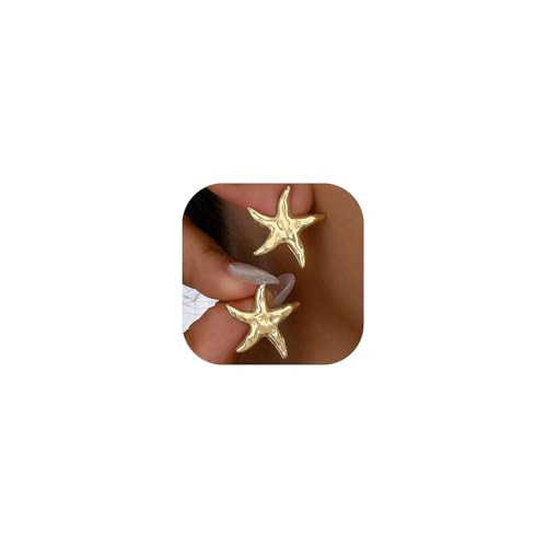 14K Gold Plated Starfish Earrings for Women Trendy, Boho Summer Beach Starfish Earring Gold Statement Hypoallergenic Studs Vacation Outfits Accessories Jewelry (Gold-2) | Amazon (US)