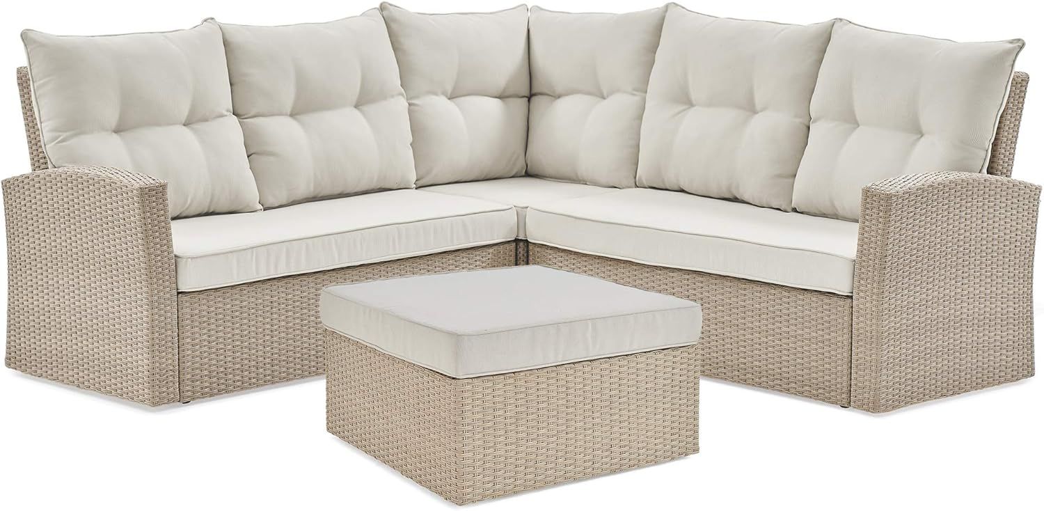 Alaterre Furniture Canaan All-Weather Wicker Outdoor Patio Set with Double Loveseat with Large Ot... | Amazon (US)