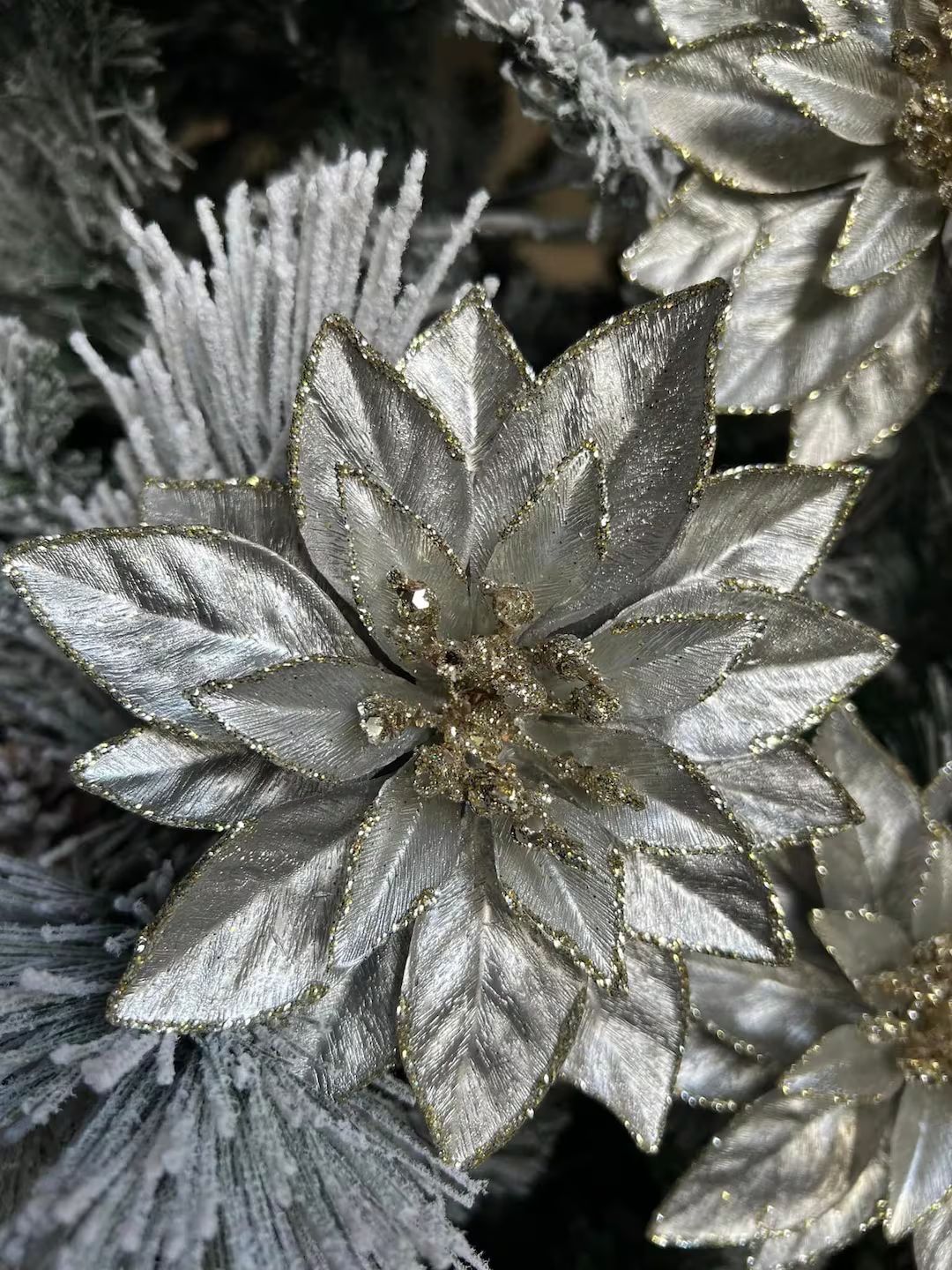 3 Silver Poinsettia Pick Christmas Floral Arrangements - Etsy | Etsy (US)