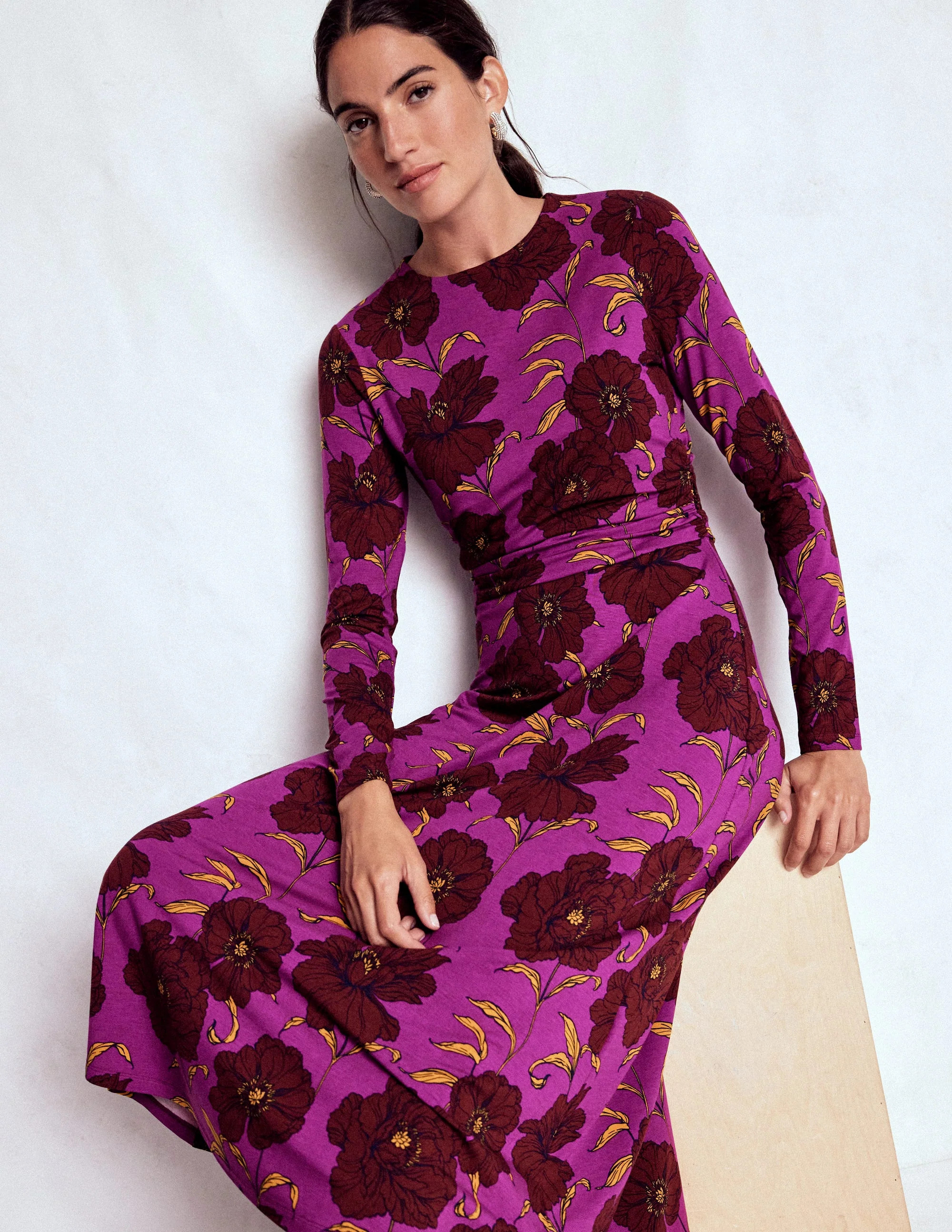 Ruched Jersey Midi Dress-Regal Purple, Peony Bloom | Boden (US)