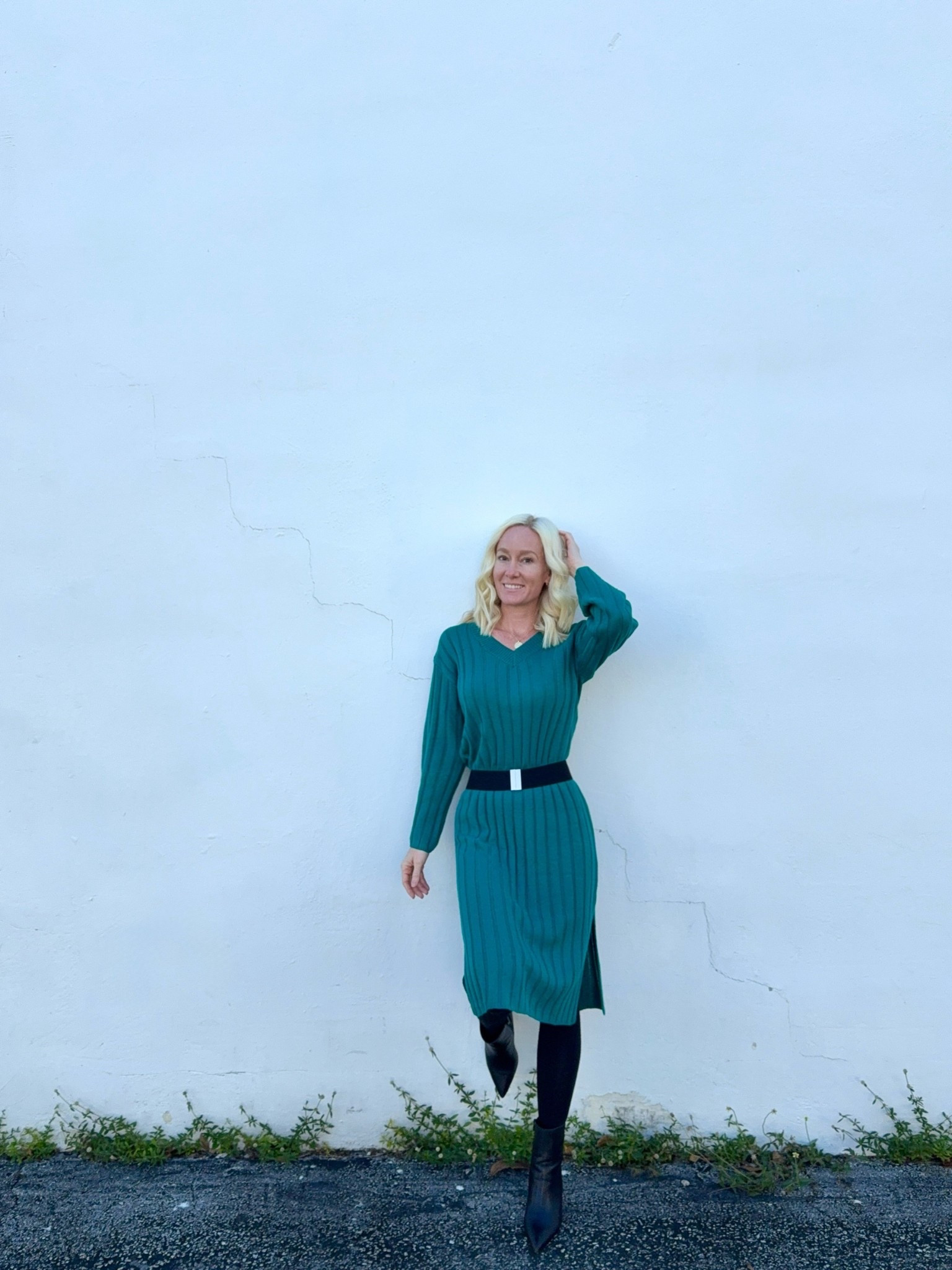 Winter office outfits for women. ❄️ 

Sweater dress, black tights, black boots, belted dresses, winter looks, gold jewelry 

#LTKSaleAlert #LTKootd #LTKWorkwear