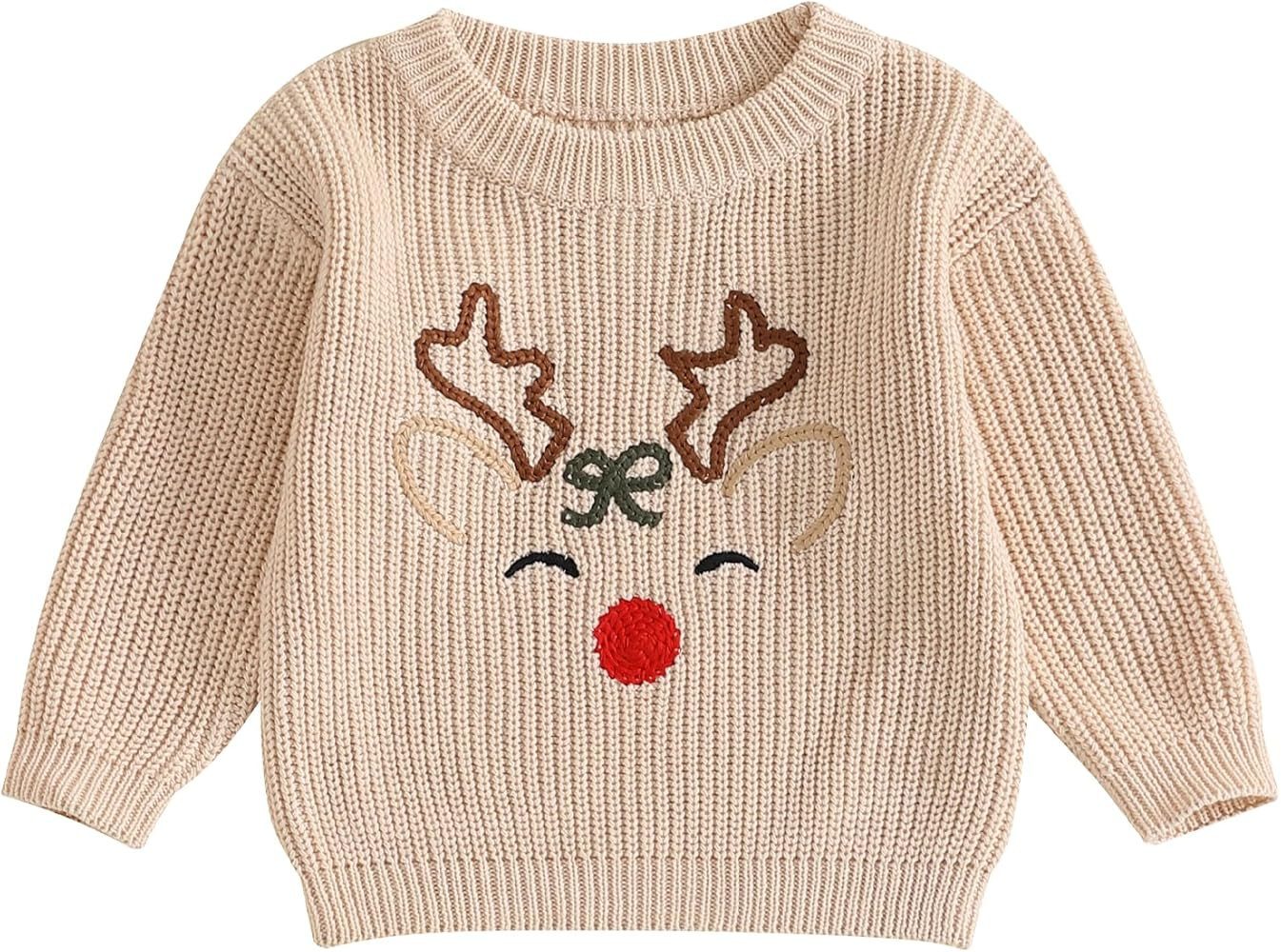 Toddler Boy Girl Christmas Sweater Reindeer Embroidery Long Sleeve Knit Sweater Pullover Tops Fal... | Amazon (US)