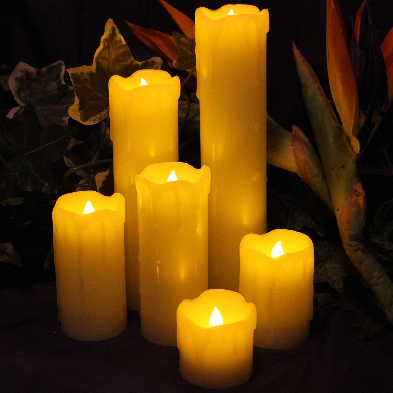 Timer Candles Set of 6, 2" Wide, 2"- 9" Tall, Dripping Wax Affect and Amber Flame, Flameless Cand... | Amazon (US)