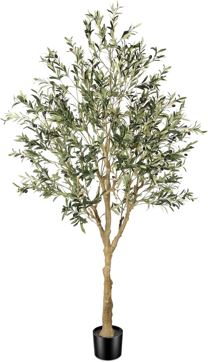 Faux Olive Tree 7ft - Realistic Artificial Olive Tree 7 Feet Indoor (84") - Tall Fake Potted Olive Silk Tree Artificial Indoor with Natural Wood Trunk for Home Office Decor | Amazon (US)