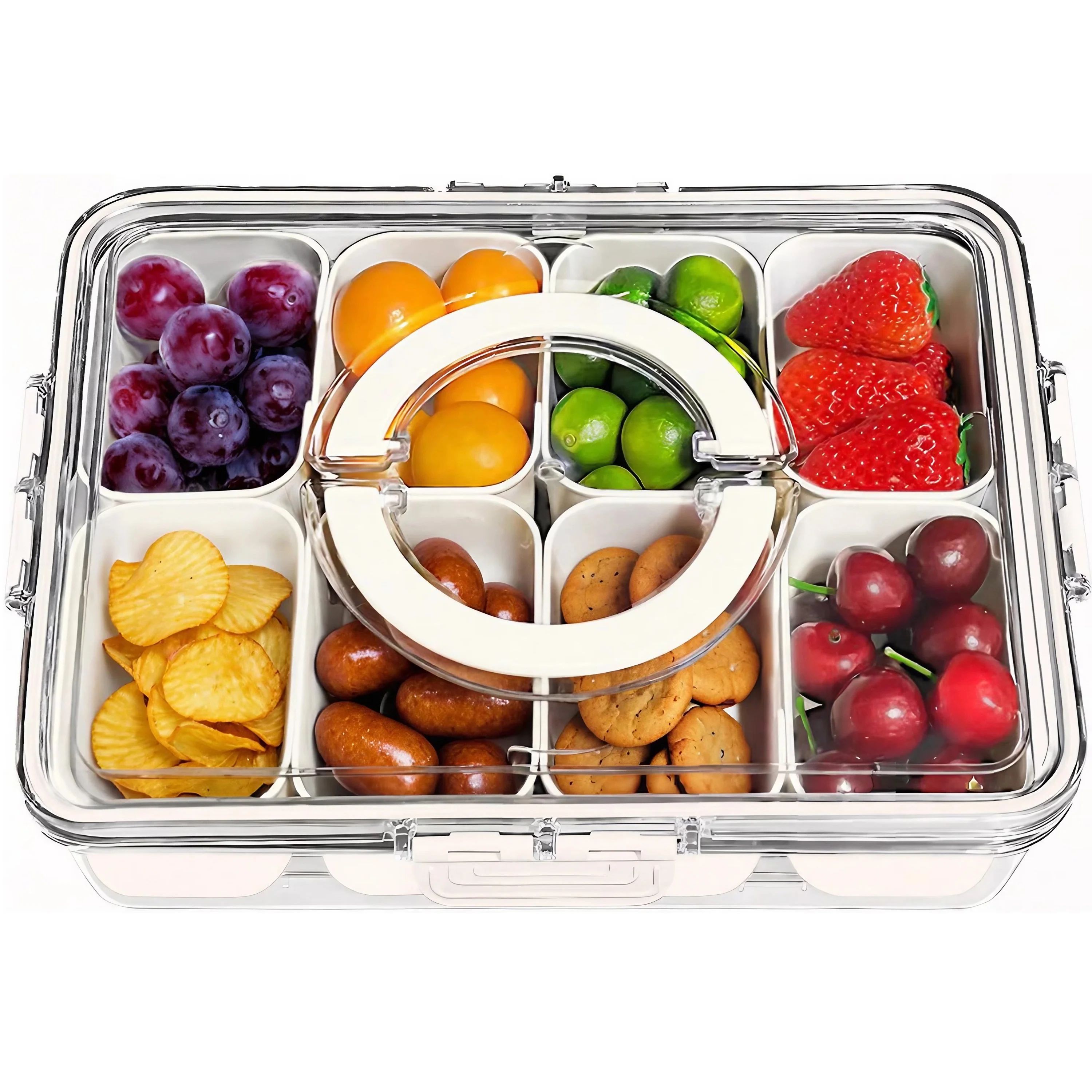 Hyindoor 8 Compartments Divided Serving Tray with Lid and Handle Portable Snack Platters Organize... | Walmart (US)