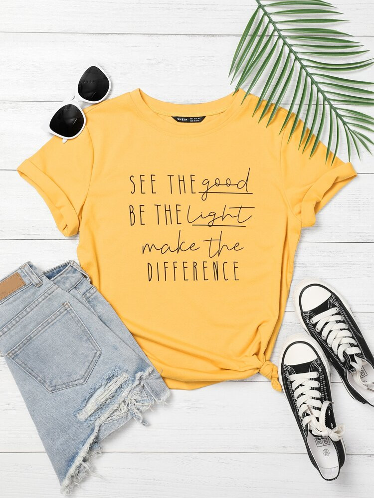 Slogan Graphic Round Neck Tee | SHEIN