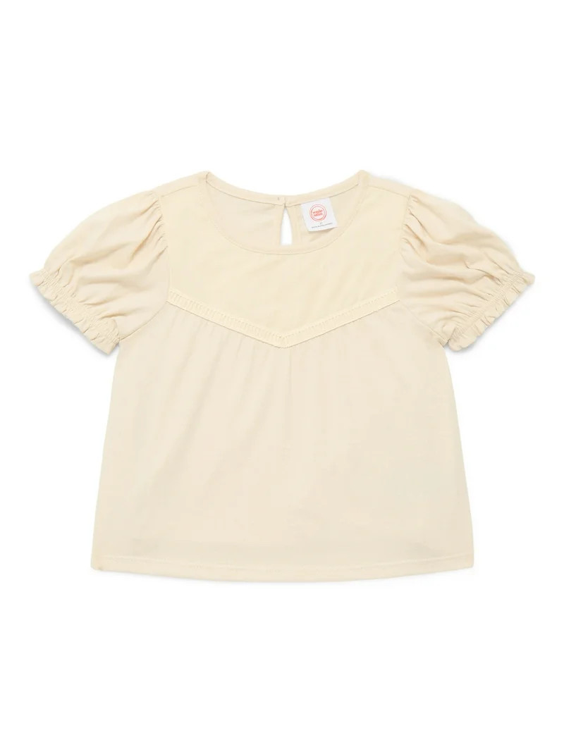 Wonder Nation Toddler Girls Puff Sleeve Top with Lace Trim, Sizes 12M-5T | Walmart (US)