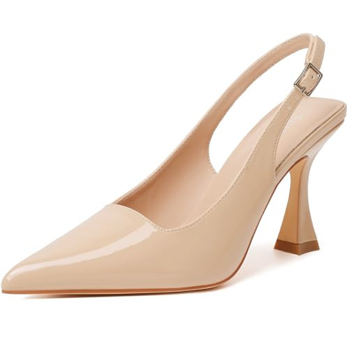 Susanny Nude Sexy Slingback Pumps Wedding Bride Dressy Kitten Heels for Women Closed Pointed Toe High Heels Elegant Prom Party Dress Evening Shoes 9 | Amazon (US)