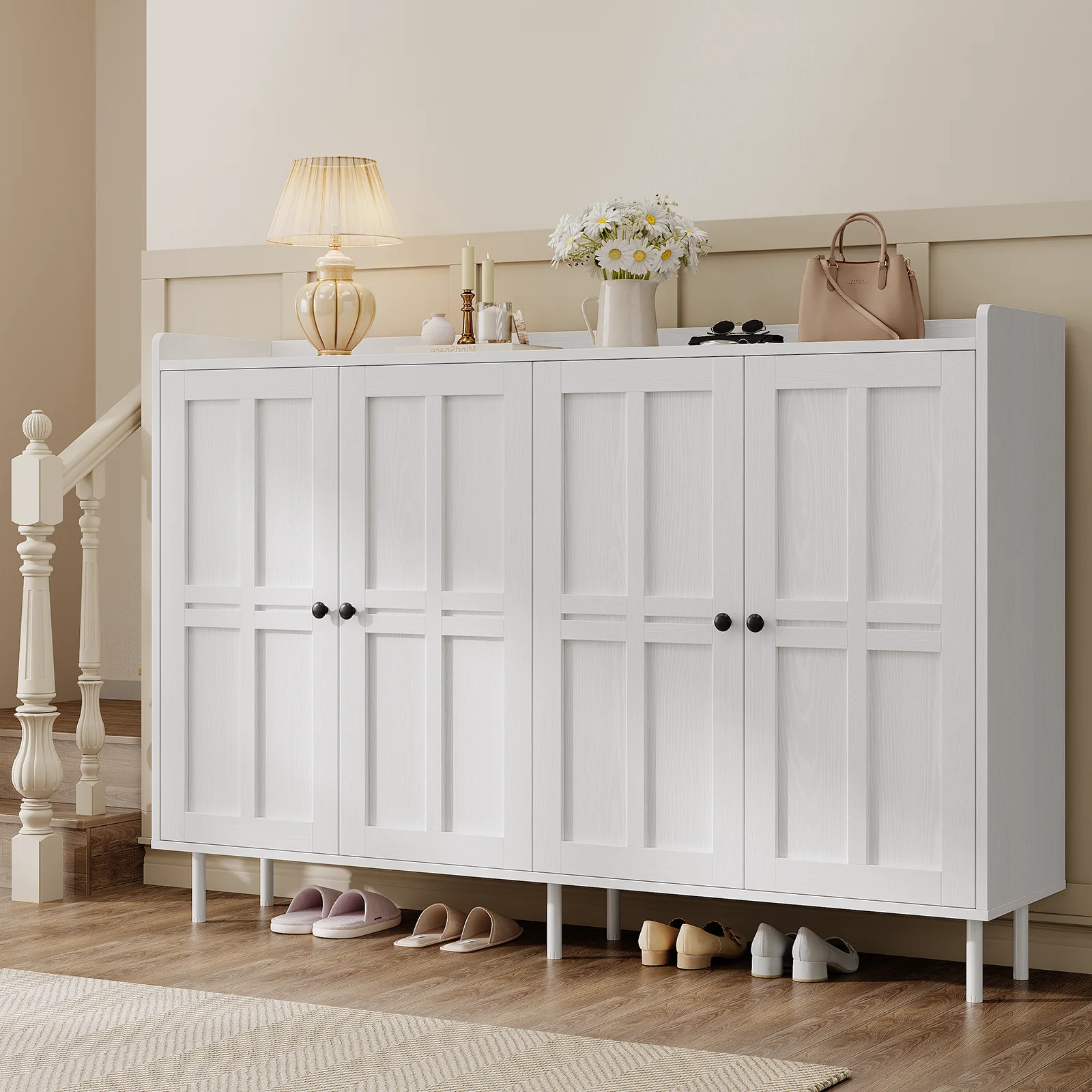 Large 4-Door Shoe Storage Cabinet with 6 Adjustable Shelves, 10-Tier Entryway Shoe Organizer with Magnetic Cabinet Doors, 6 Sturdy Metal Legs and Vent | Wayfair North America