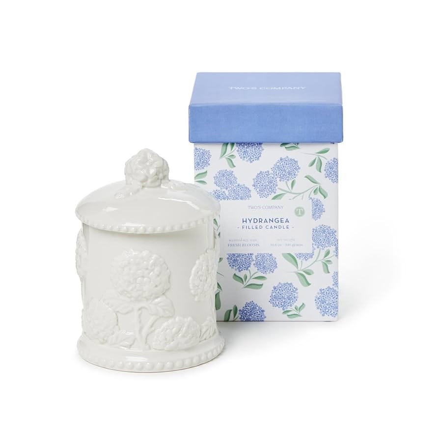 Two's Company Hydrangea Relief Filled Candle | Handcrafted Fine Bone Porcelain with Intricate Hyd... | Amazon (US)