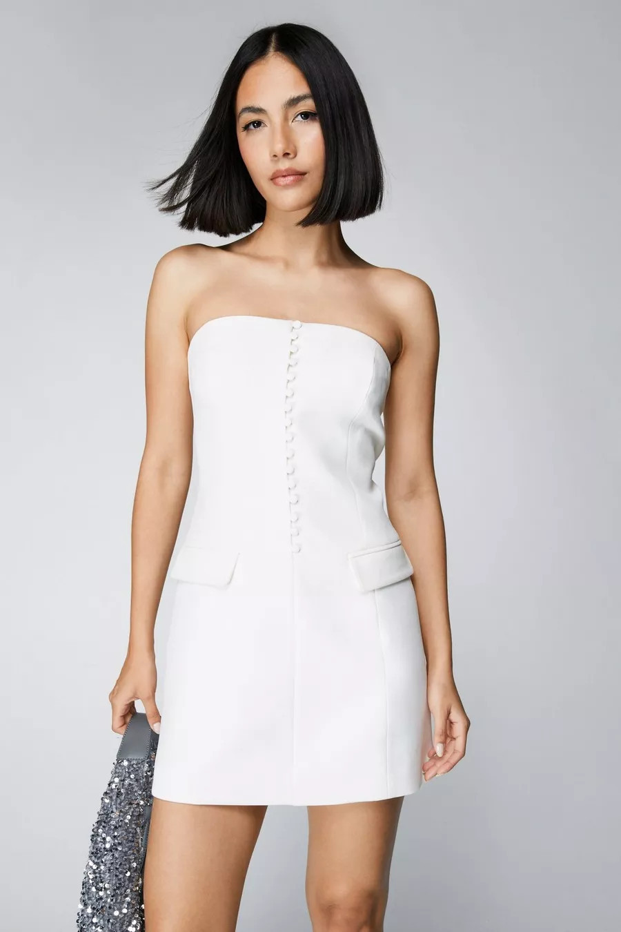 Premium Tailored Rouleau Button Detail Bandeau Mini Dress | Nasty Gal US