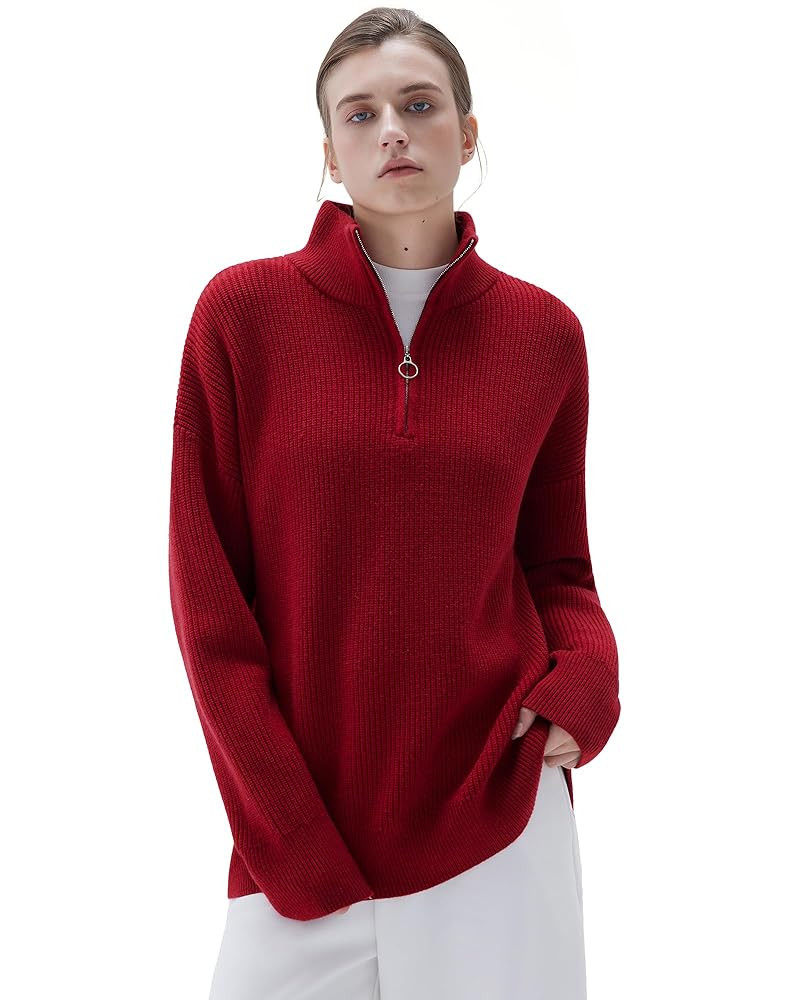 SUUKSESS Women Cashmere Oversized Quarter Zip Pullover Sweater Long Sleeve Collared Ribbed Knit J... | Amazon (US)