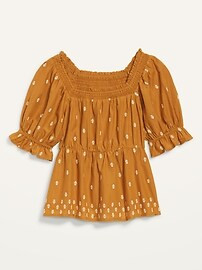 Puff-Sleeve Smocked Embroidered Babydoll Blouse for Women | Old Navy (US)