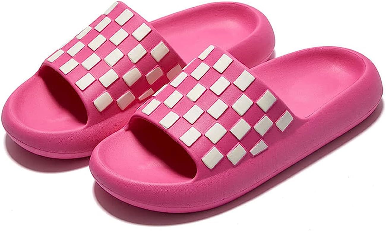 Molodo Unisex Open Toe Slides Non-Slip Fashion Checkerboard Slides Beach Slides Bathroom Slippers In | Amazon (US)