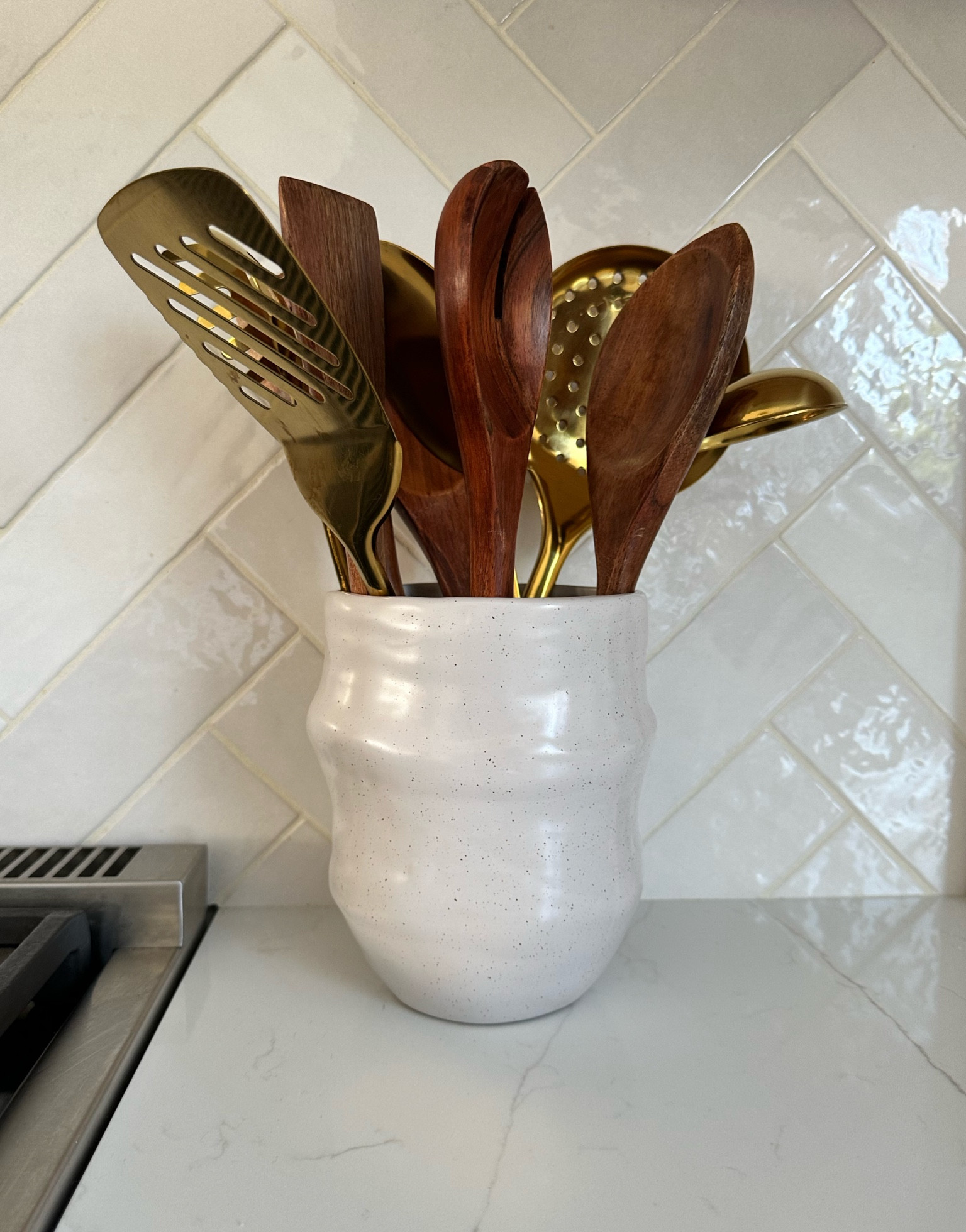 Organic modern crock, cooking utensil holder, vase, gold cooking utensils, wooden cooking utensils, kitchen accessories, kitchen decor, home decor, Amazon find

#LTKfindsunder50 #LTKhome