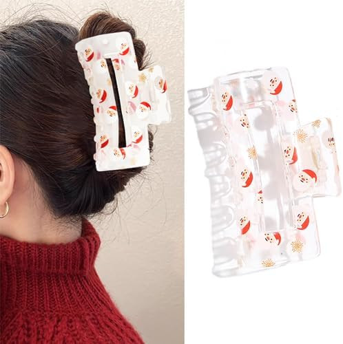 Christmas Hair Claw Clips - Square Acrylic Santa Claus Design for Thick Hair - 1Pc Cute Exquisite... | Amazon (US)