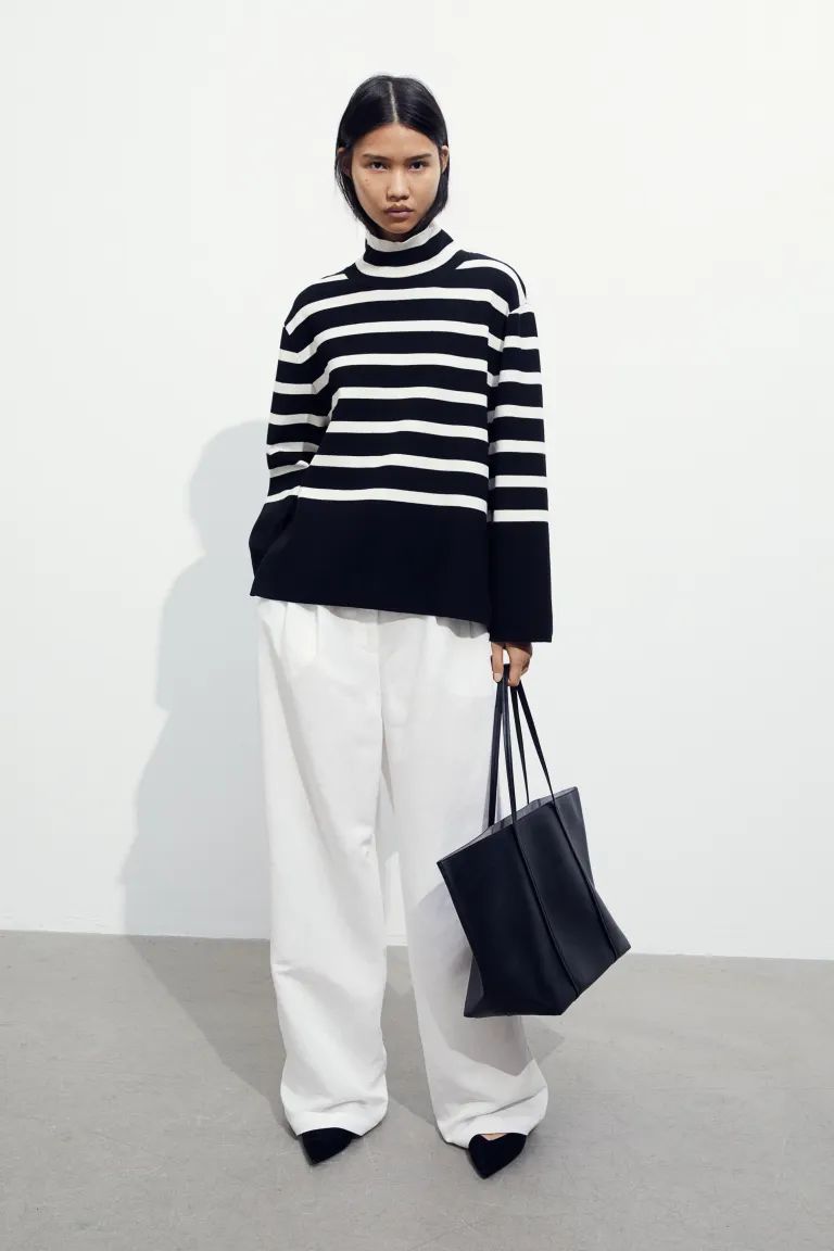 Turtleneck jumper - Black/Striped - Ladies | H&M GB | H&M (UK, MY, IN, SG, PH, TW, HK)