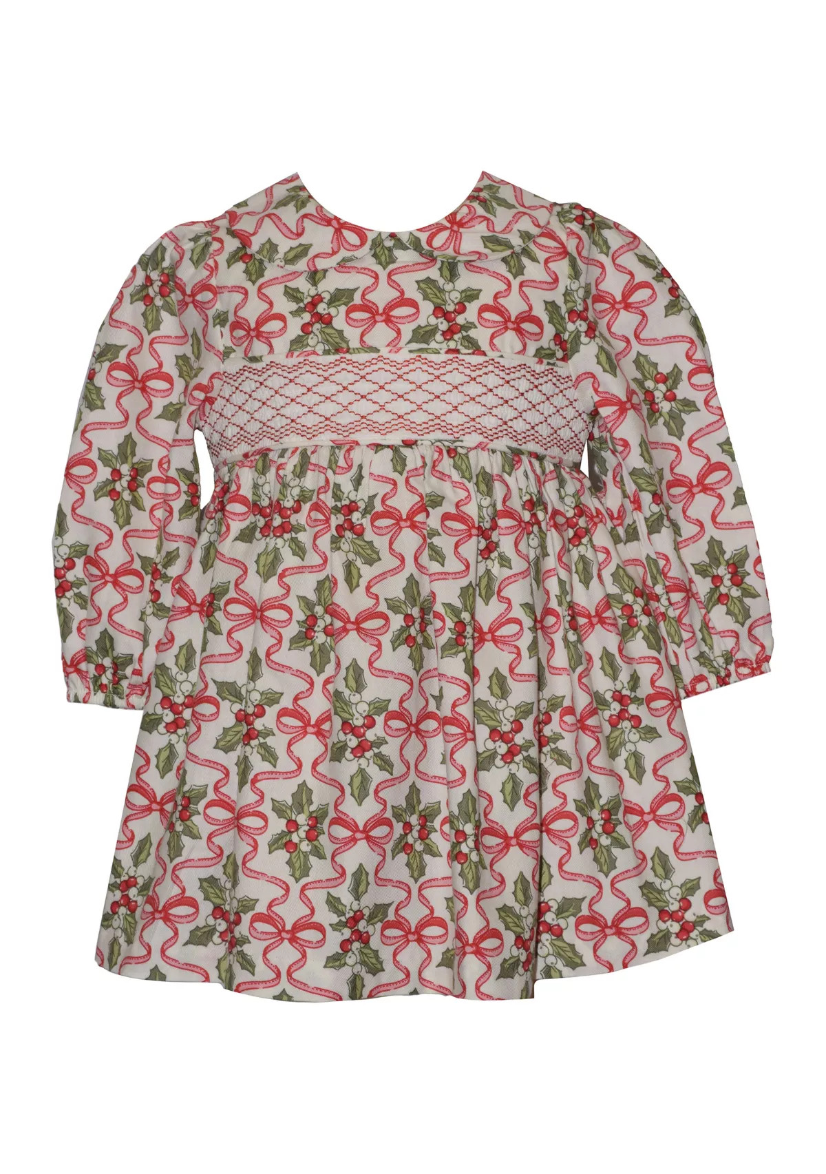 Toddler Girls Long Sleeve Smocked Holly Print Dress | Belk
