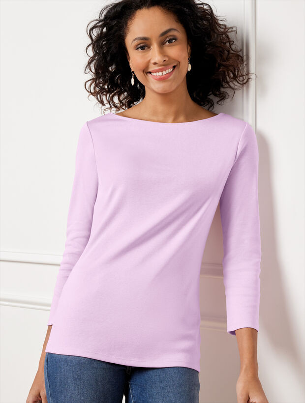 Solid Pima Bateau Neck Tee | Talbots