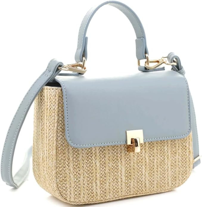 Womens Top-Handle Straw Rattan Structured Small Medium Flap Satchel Purse Crossbody Bag | Amazon (US)