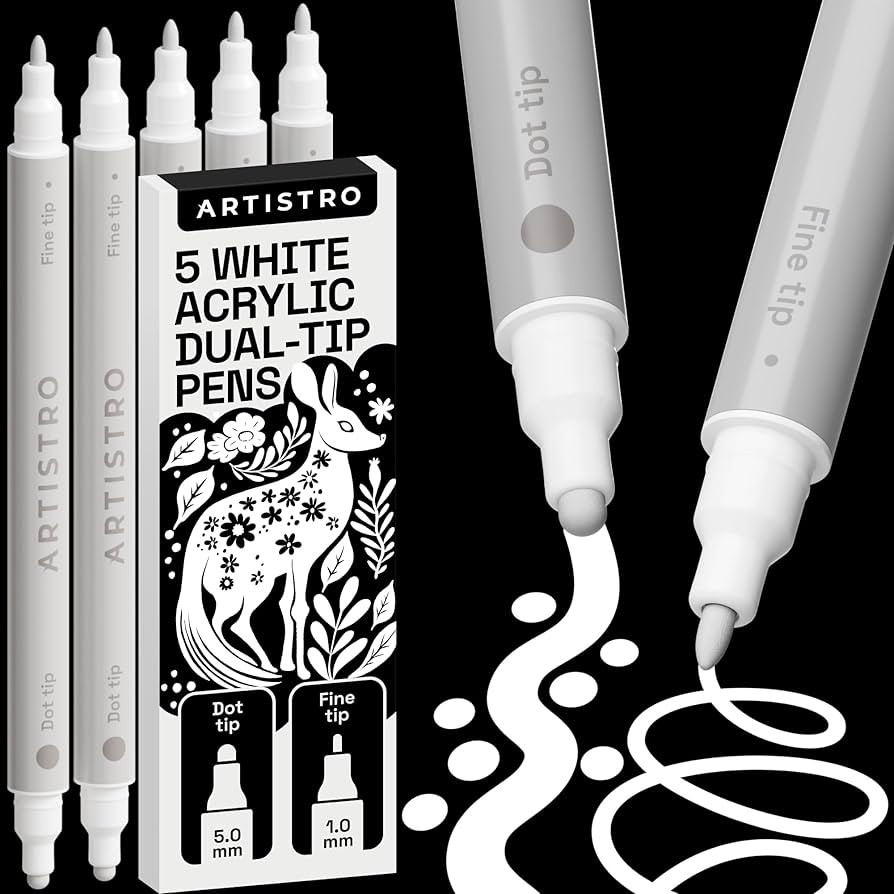 ARTISTRO 5 White Acrylic Paint Markers for Rock, Fabric, Wood, Glass, Craft, Decoration - Dual-Ti... | Amazon (US)
