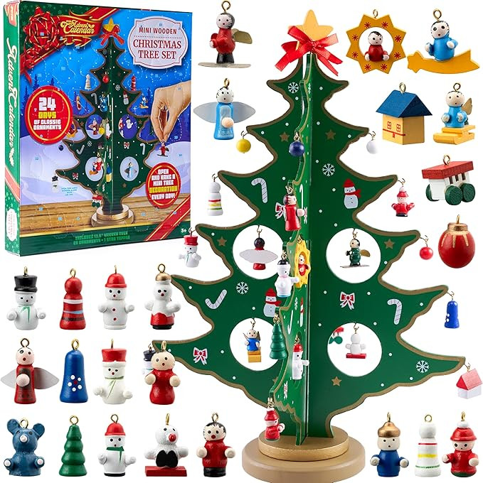 JOYIN Christmas 24 Days Countdown Advent Calendar with a Tabletop Wooden Christmas Tree and 28 Or... | Amazon (US)