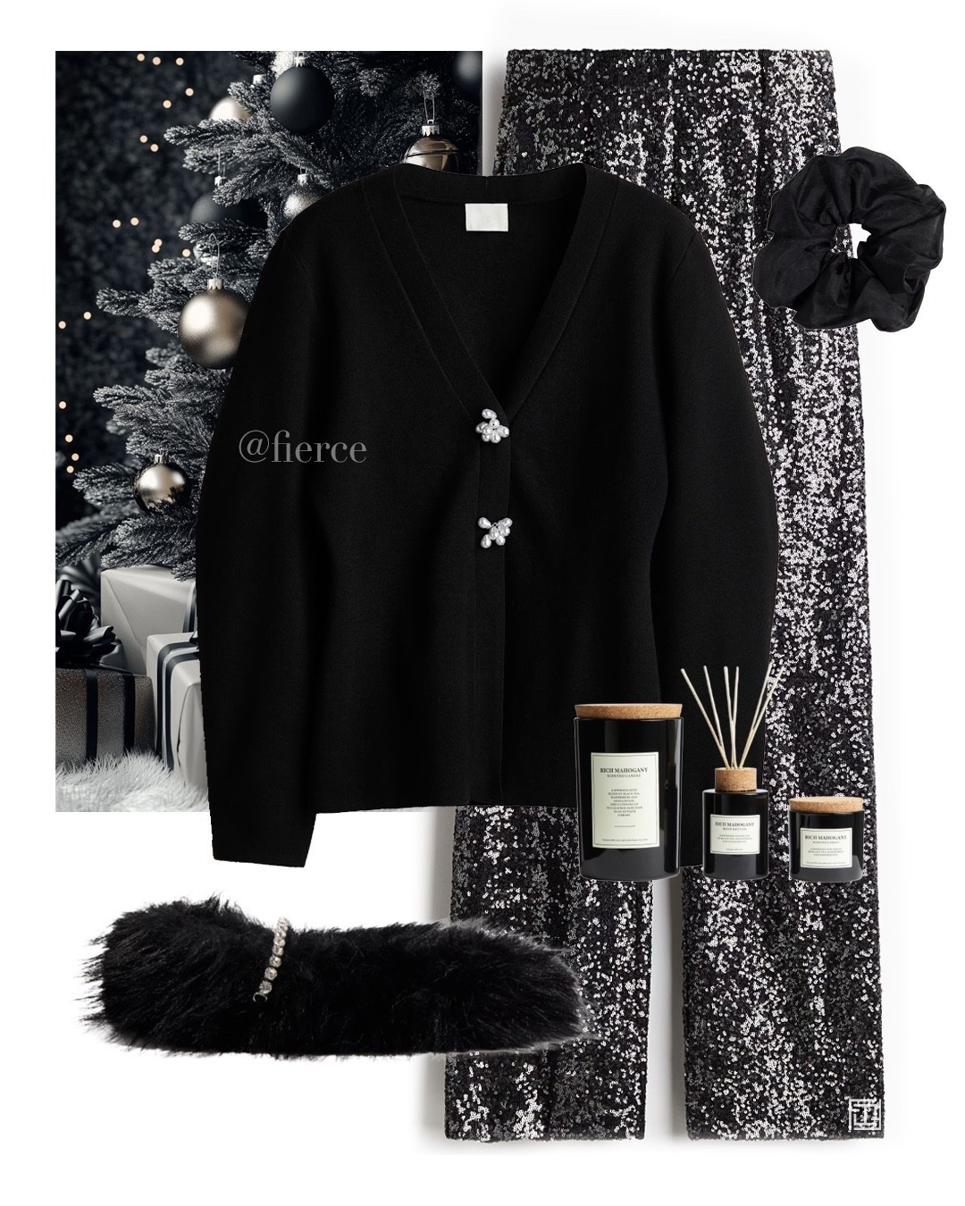 Sequinned trousers faux fur black slippers black cardigan room scent candle Christmas Day outfit 

#LTKuk #LTKeurope #LTKfestive