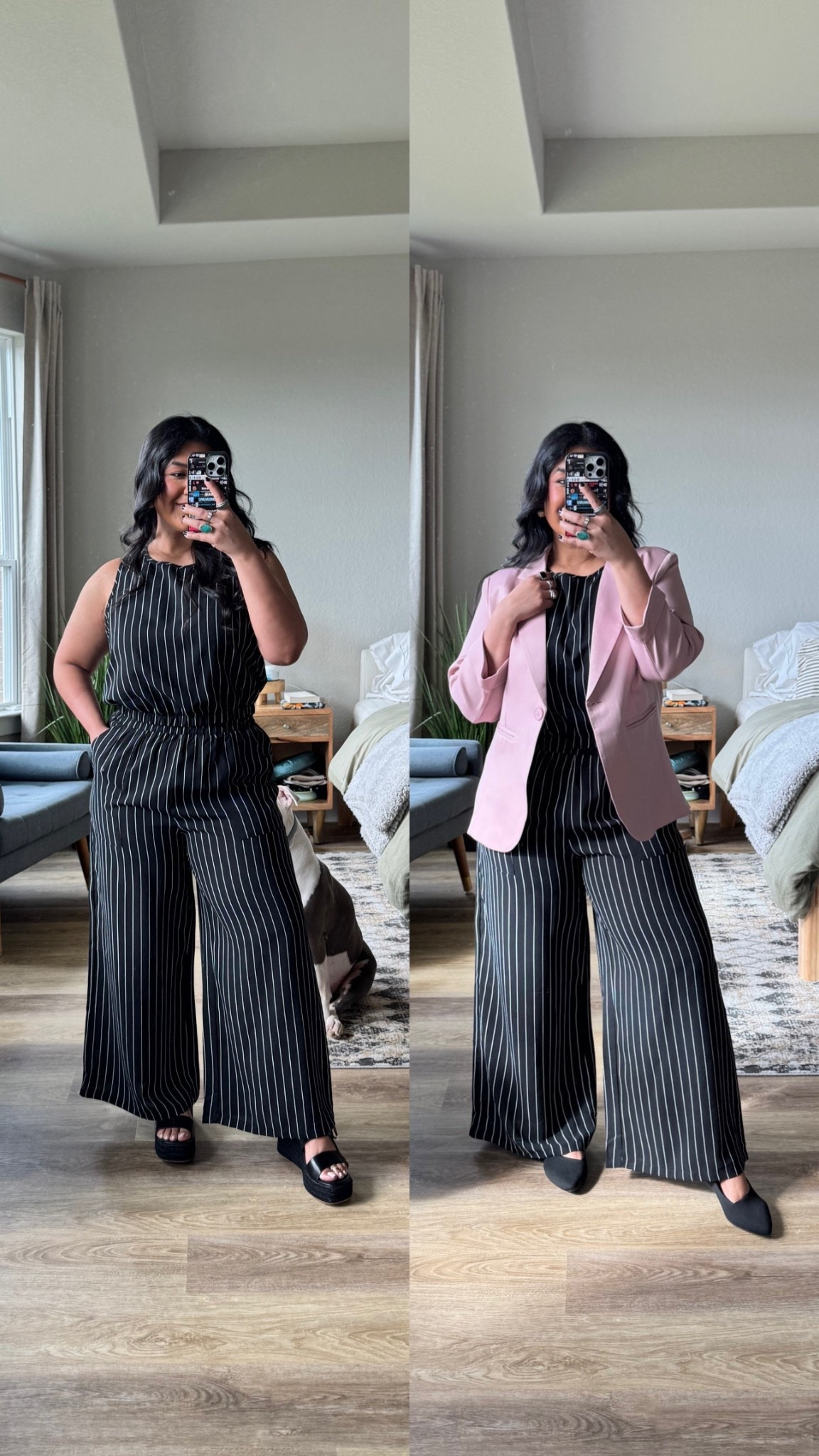 I’m 5’1” size 12 // Amazon set, wearing a large // Walmart blazer, wearing a 14 (size UP in this) // sandals and flats are true to size 

#LTKPetite #LTKMidsize #LTKWorkwear